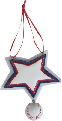 Softball - Kurt Adler Red/White/Blue Star Ornament w/Baseball - Softball Holiday Items