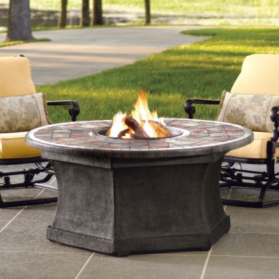 Slate-and-marble Mosaic-top Gas Fire Pit