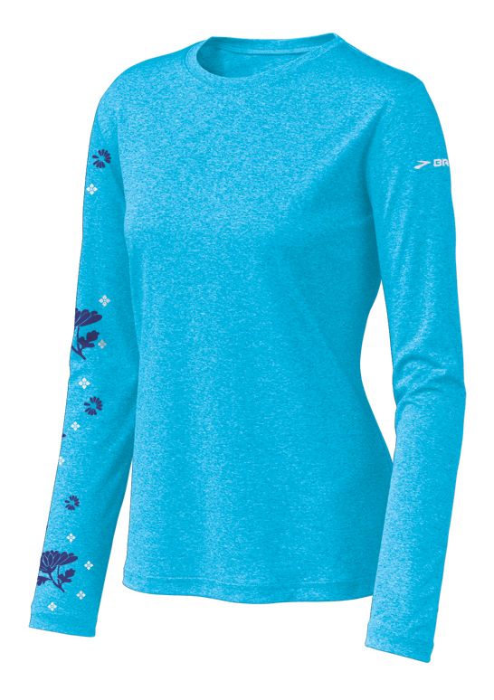 Womens Brooks EZ T Blossom Long Sleeve No Zip Technical Tops