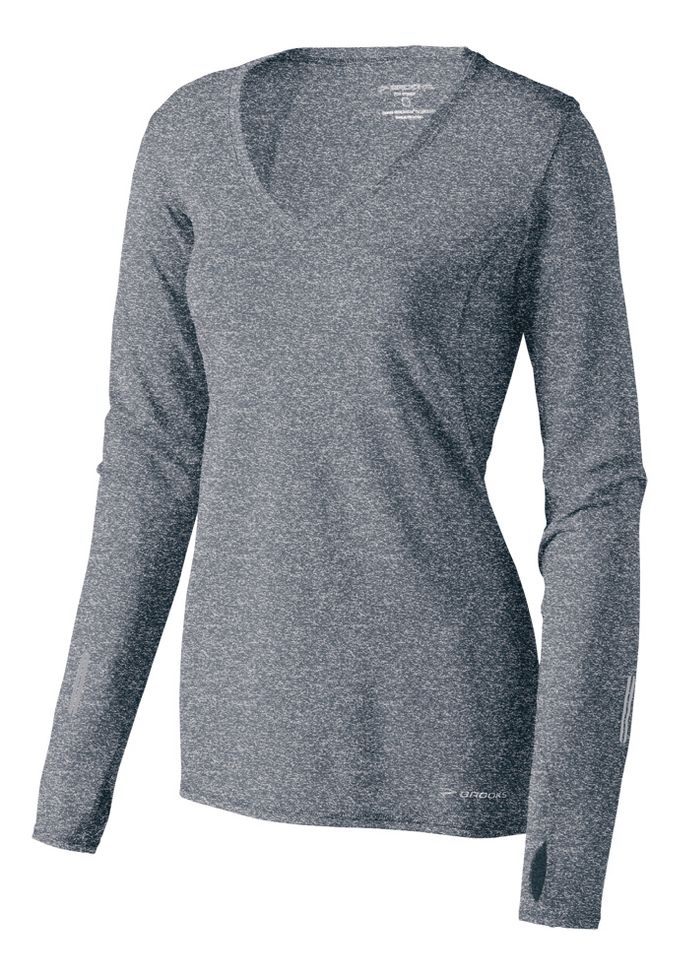 Womens Brooks Essential LS V-neck Long Sleeve No Zip Technical Tops