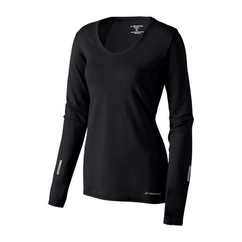 Womens Brooks Essential LS V-neck Long Sleeve No Zip Technical Tops
