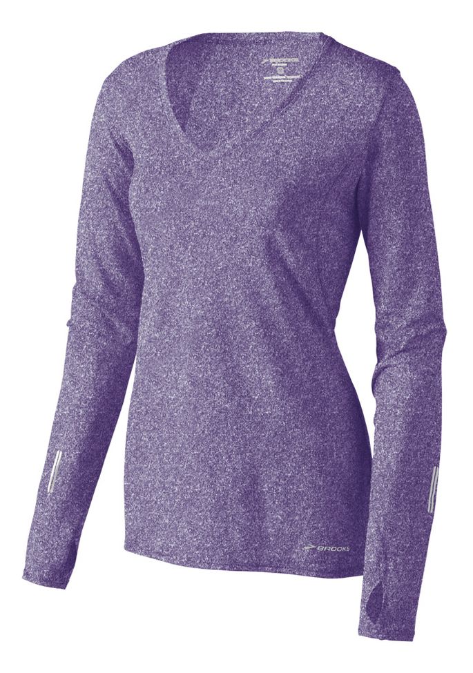 Womens Brooks Essential LS V-neck Long Sleeve No Zip Technical Tops
