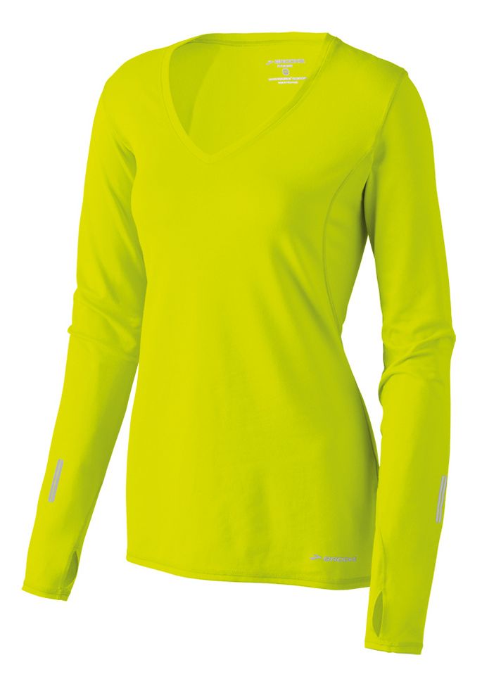 Womens Brooks Essential LS V-neck Long Sleeve No Zip Technical Tops