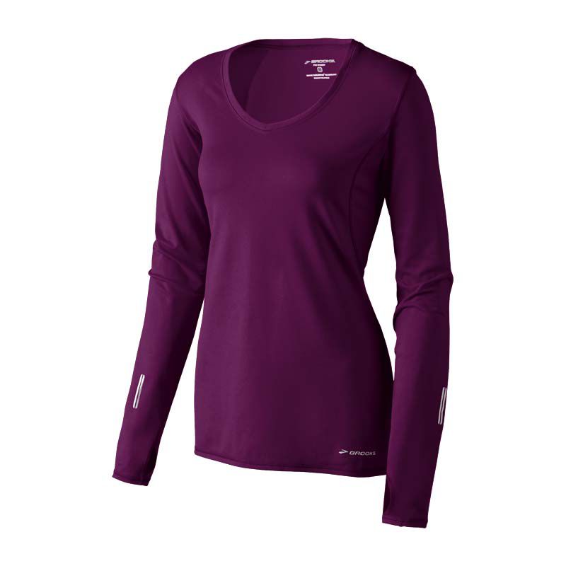 Womens Brooks Essential LS V-neck Long Sleeve No Zip Technical Tops