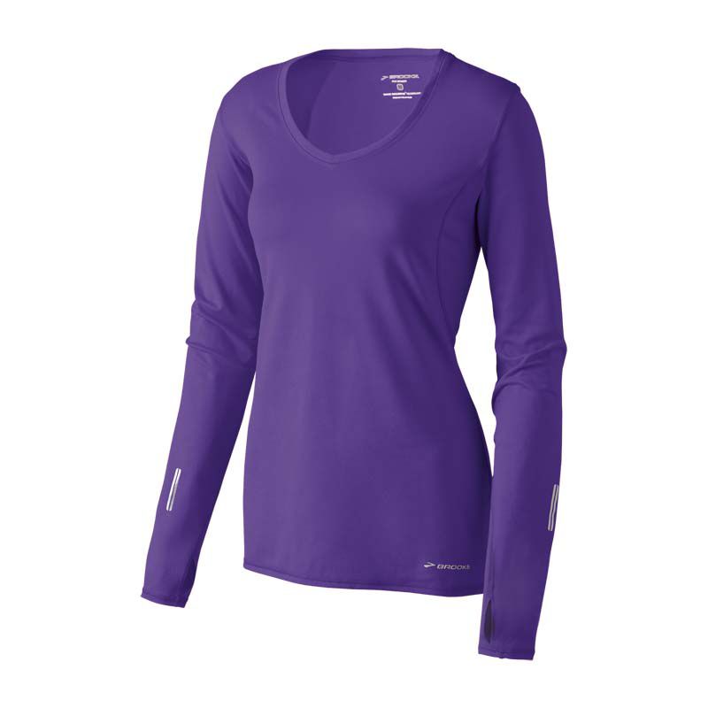 Womens Brooks Essential LS V-neck Long Sleeve No Zip Technical Tops