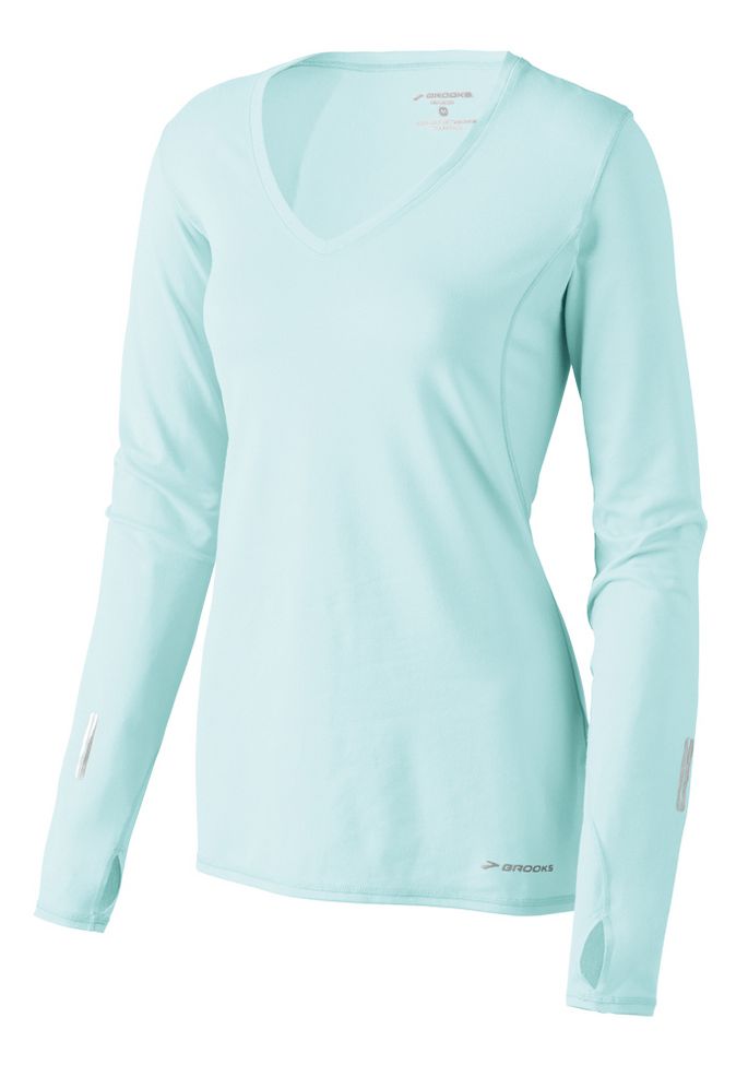 Womens Brooks Essential LS V-neck Long Sleeve No Zip Technical Tops