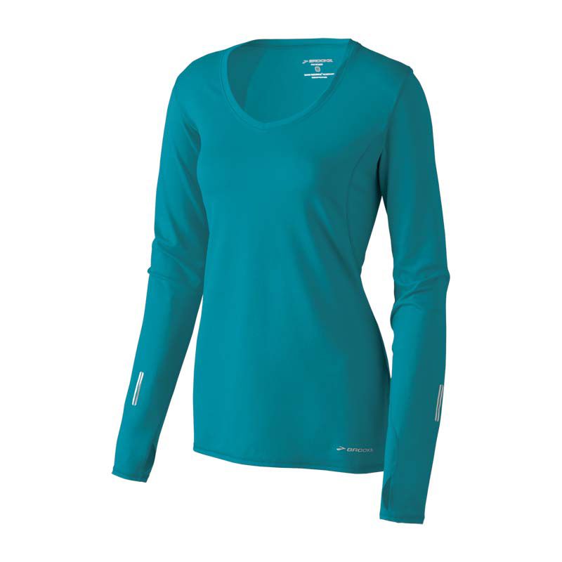 Womens Brooks Essential LS V-neck Long Sleeve No Zip Technical Tops
