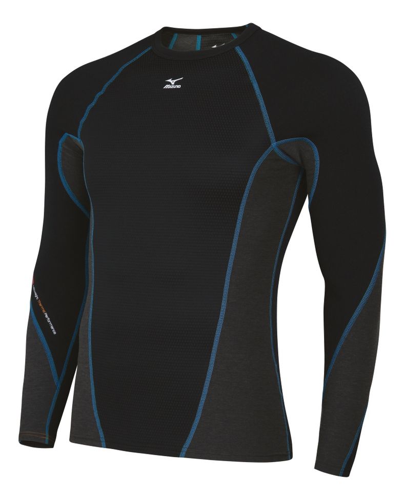 Mens Mizuno Breath Thermo Stretch Crew Long Sleeve No Zip Technical Tops