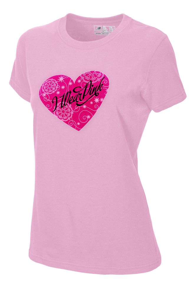 Womens New Balance LU Pink Heart Flock Short Sleeve Non-Technical Tops