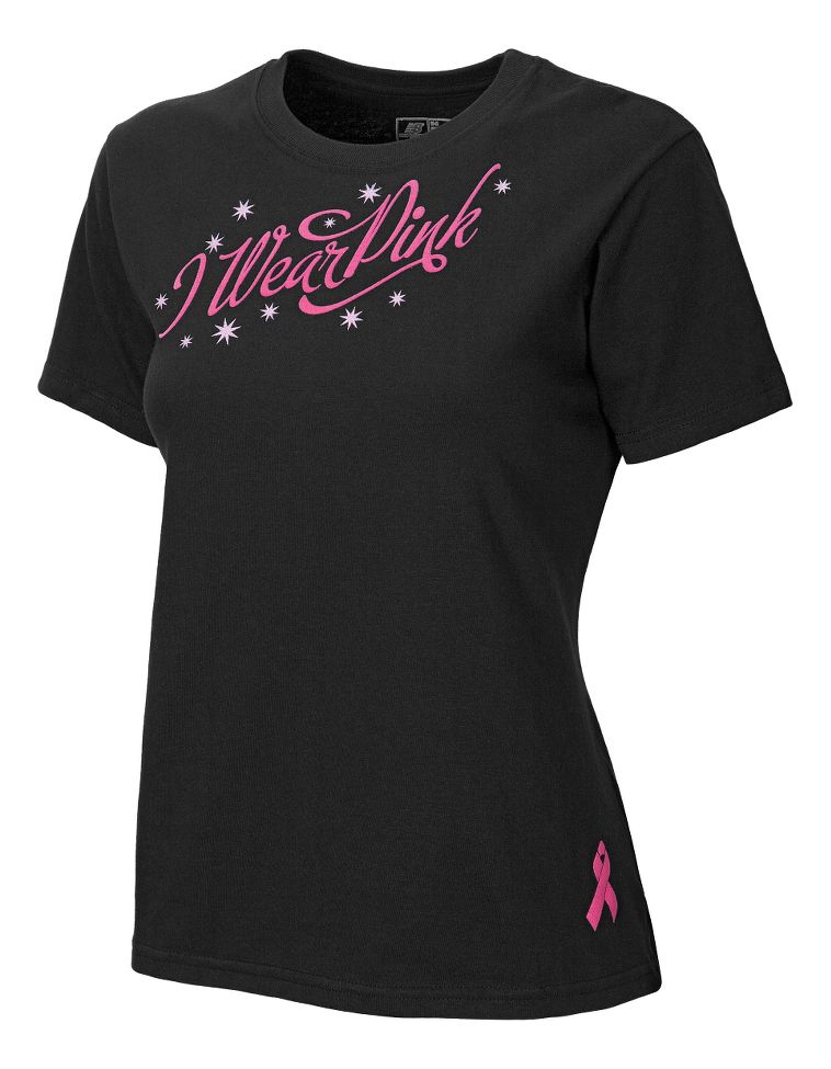 Womens New Balance LU I Wear Pink Heart Flock Short Sleeve Non-Technical Tops