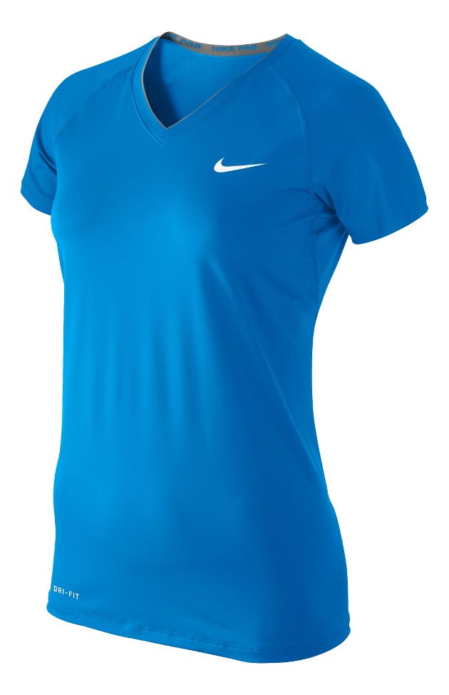 Womens Nike Pro Fitted Short Sleeve V Neck Technical Tops at Road