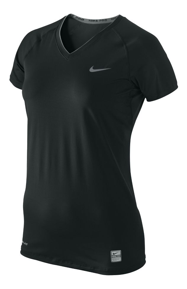 Womens Nike Pro Fitted Short Sleeve V Neck Technical Tops