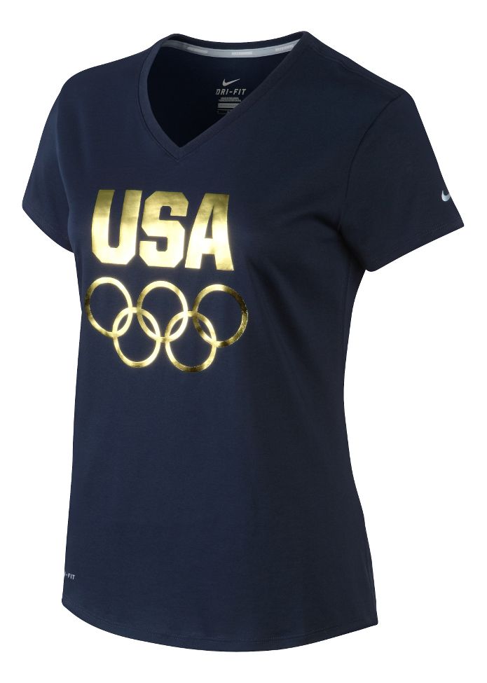Womens Nike USA Rings V Neck Tee Short Sleeve Technical Tops