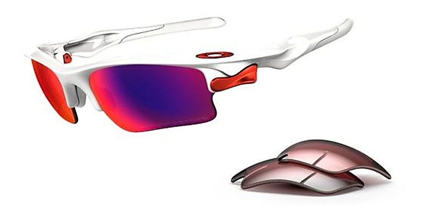 Oakley Fast Jacket XL Polished White Sunglass - Polarized Red Lens Sunglasses