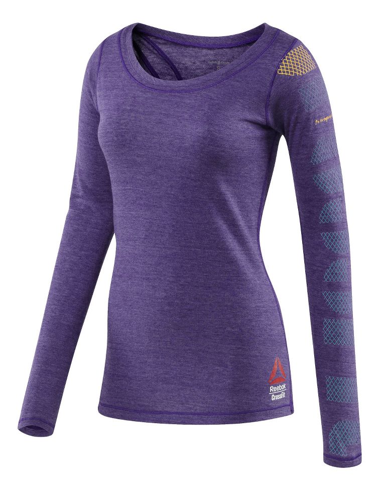 Womens Reebok CrossFit Tri Blend Print Long Sleeve No Zip Technical Tops