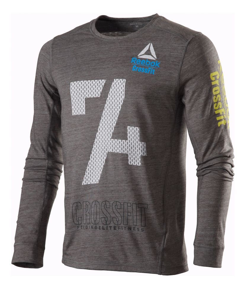 Mens Reebok CrossFit Multi Logo Tri Blend Tee Long Sleeve No Zip Technical Tops