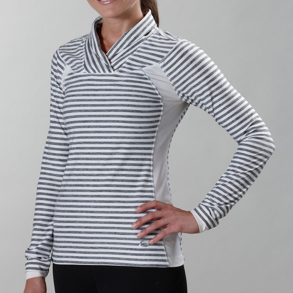 Womens Road Runner Sports Run-Way Stripe Long Sleeve No Zip Technical Tops