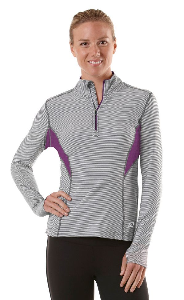 Womens R-Gear On the Run Stripe Long Sleeve 1/2 Zip Technical Tops