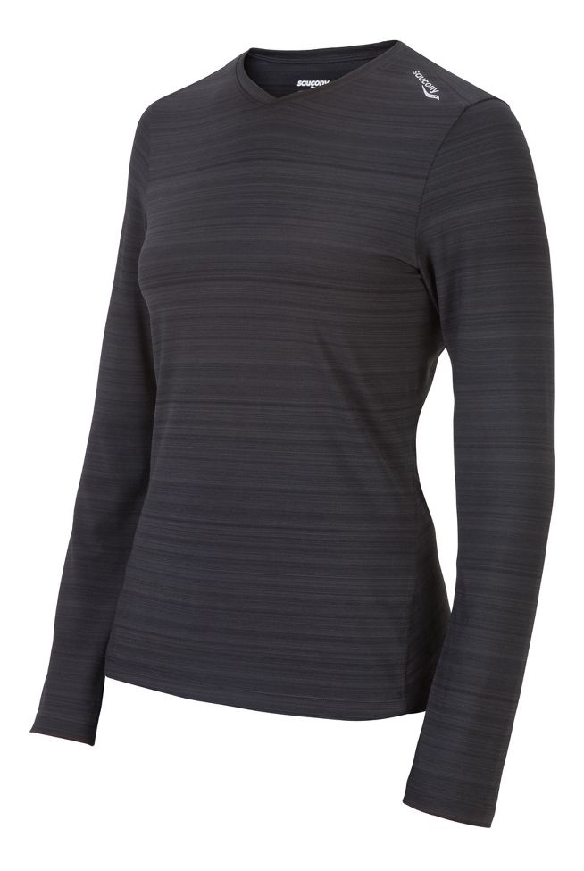 Womens Saucony LX V-Neck Long Sleeve No Zip Technical Tops
