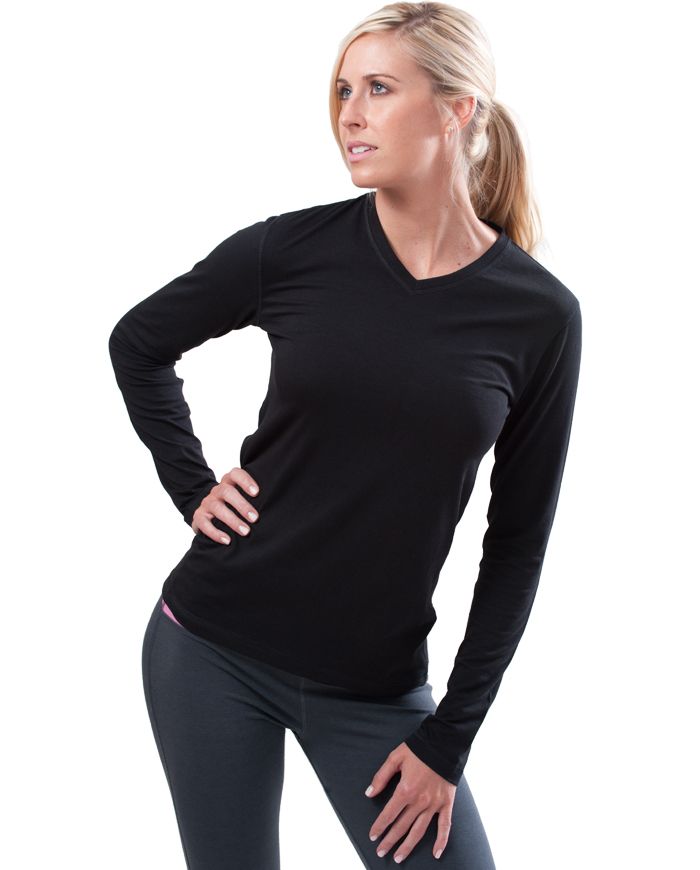 Womens Tasc Performance Core V-Neck Long Sleeve No Zip Technical Tops