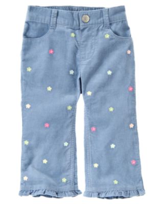 Embroidered Flower Corduroy Pant