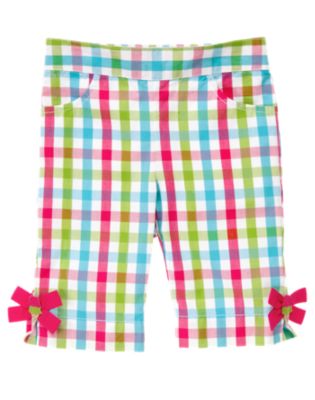 Bow Cuff Plaid Capri Pant