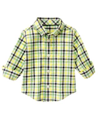 Toddler Boys Spring Green Plaid Plaid Shirt by Gymboree