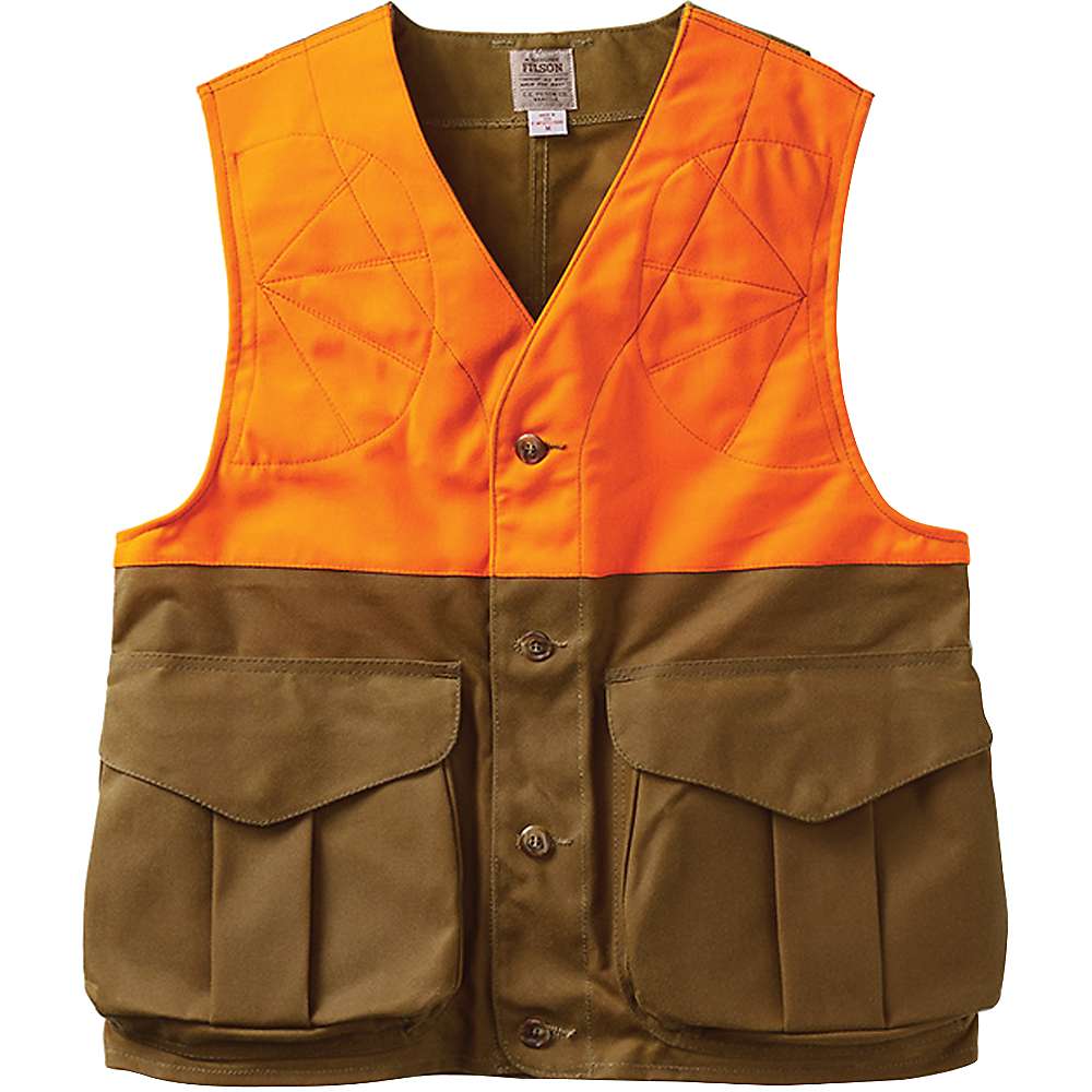 Filson Men 's Upland Hunting Vest Blaze - Small - Tan   Blaze Orange