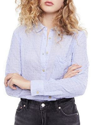 Free People Women's No Limits Stripe Buttondown Top - Medium - Blue Combo product image