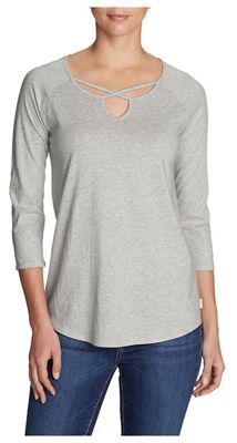 Eddie Bauer Travex Women's  Gate Check 3/4 Sleeve Cross Front Tunic - XS - Light Heather Grey product image