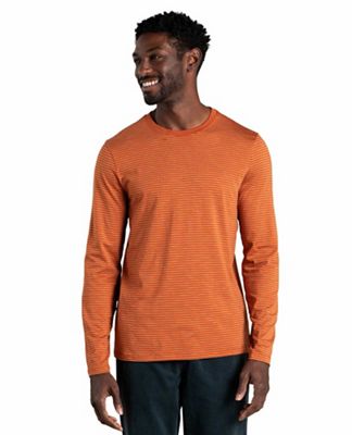 Toad & Co Men's Tempo LS Crew Neck Top - Large - Rust Stripe product image
