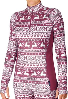 Hot Chillys Women's Micro-Elite Chamois Print Zip-T - XS - Santa Baby / Cranberry product image