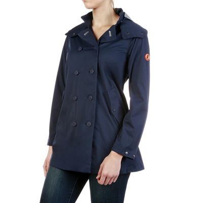 Save The Duck Womens Full Length Hooded & Double Breasted Rain Coat - 1-S - Navy Blue product image