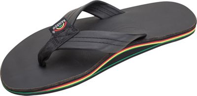 Rainbow Mens Classic Leather Rasta Sandal - Small - Classic Black / Rasta