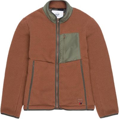 Herschel Supply Co Mens Sherpa Full Zip - Medium - Saddle Brown/Dusty Oliv