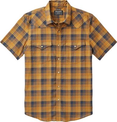 Filson Men's Snap Front Guide SS Shirt - Small - Bronze / Navy Plaid product image