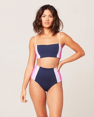 L Space Women's Portia Girl Classic Bottom - Small - Midnight Blue / Lilac / Bright Fuschia product image