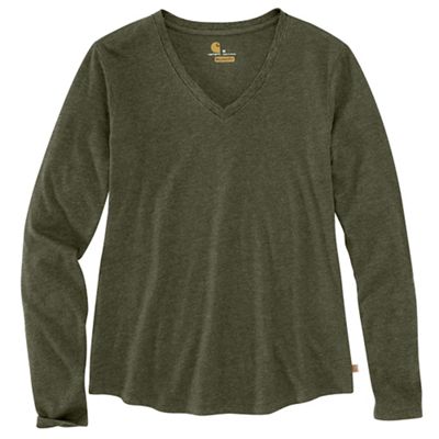 Carhartt Womens Relaxed Fit Midweight LS V-Neck T-Shirt - Small - Basil He