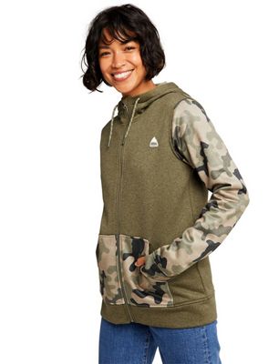 Burton Women's Oak Full-Zip Fleece Hoodie - Medium - Martini Olive Heather / Martini Olive Terra Camo product image