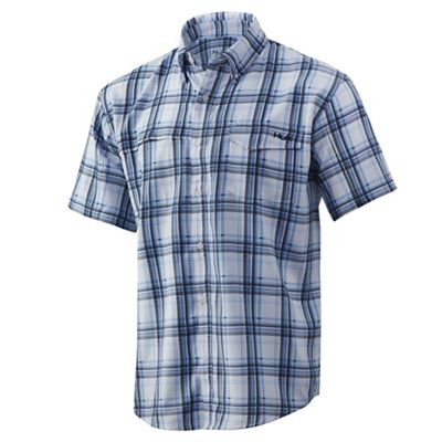 Huk Men's Tide Point Fish Plaid SS Shirt - Medium - Huk Blue product image
