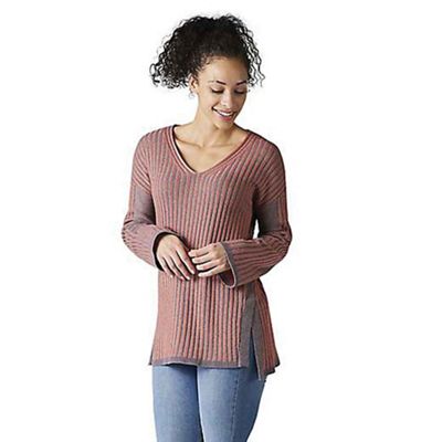 Smartwool Women's Shadow Pine V-Neck Rib Sweater - Small - Sparrow Heather / Sunset Coral Heather product image