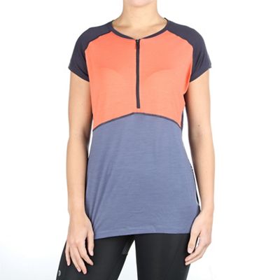 Mons Royale Women's Bella Zip Geo Tech Tee - Large - Coral / Stone product image