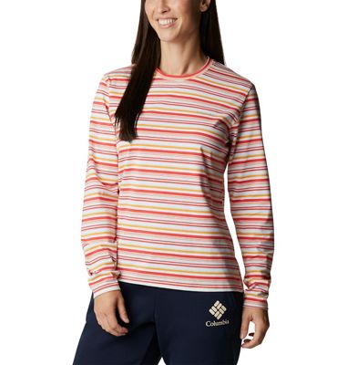 Columbia Women's Sun Trek Pattern LS Tee - Small - Coral Reef Multi Sunrise Stripe product image