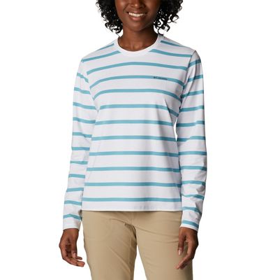 Columbia Women's Sun Trek Pattern LS Tee - Small - Sea Wave Sunrise Stripe product image
