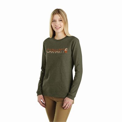 Carhartt Women's Loose-Fit Heavyweight LS Carhartt Block Graphic T-Shi - Large - Basil Heather product image