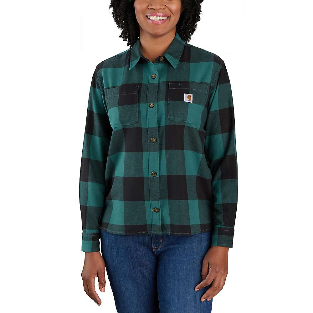 Carhartt Women's Rugged Flex Loose Fit Midweight Flannel LS Plaid Shir - Large - Slate Green