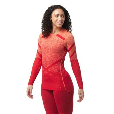 Smartwool Women's Intraknit Thermal Merino Base Layer Pattern Crew - Small - Pomegranate / Wild Salmon product image