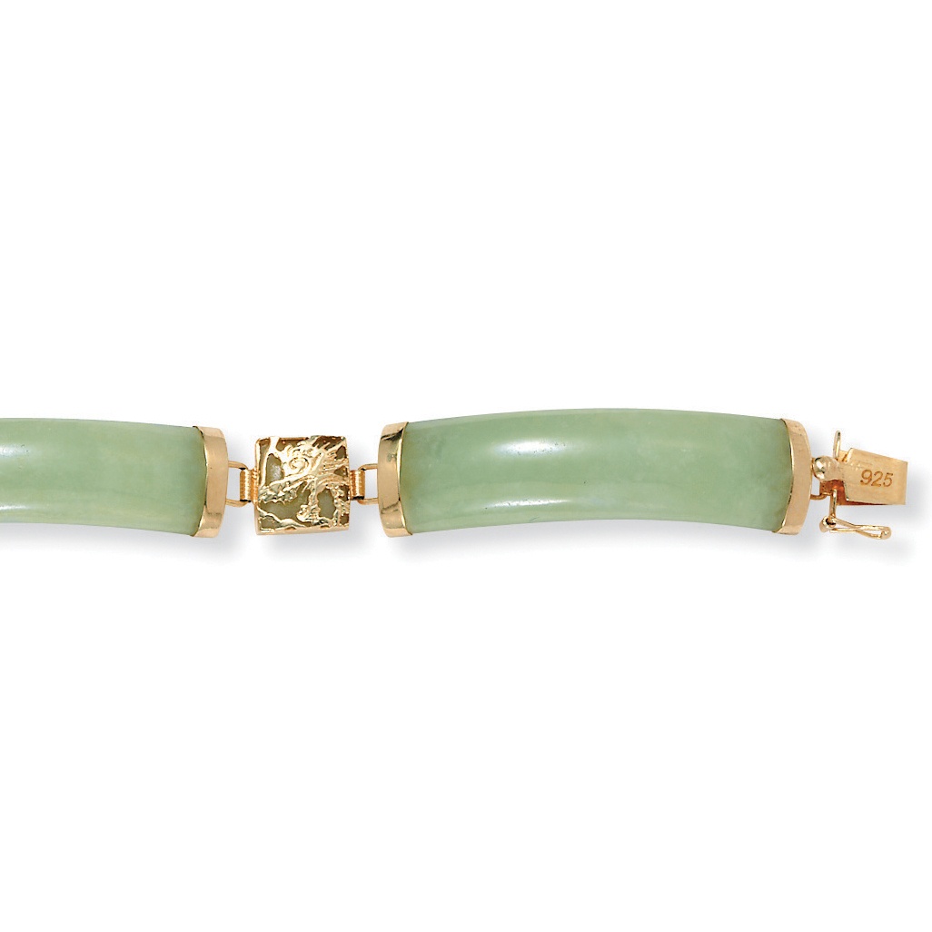 Green Jade 14k Gold over .925 Silver Link Bracelet 7.25" 191194084980